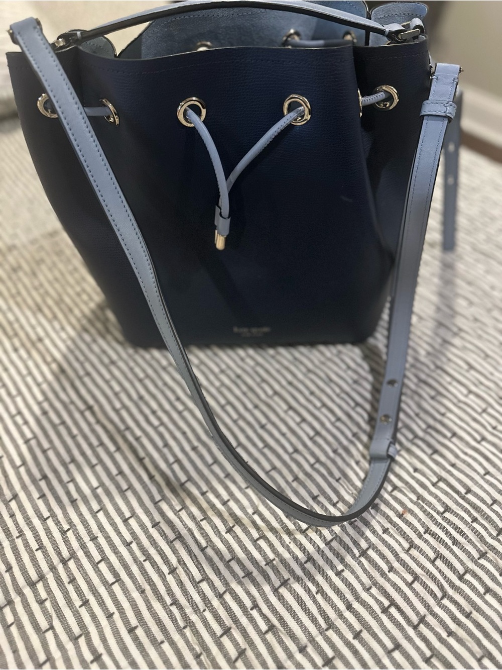 kate spade Navy and Light Blue Drawstring Bucket Shoulder Bag